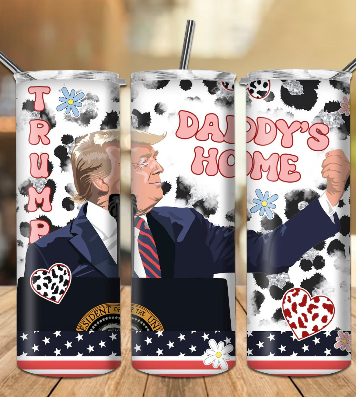 Daddy’s Home Trump Tumbler 20oz Skinny Straight Tumbler drinkware-with straw -water bottle -coffee mug cup travel tumbler Stainless Steel