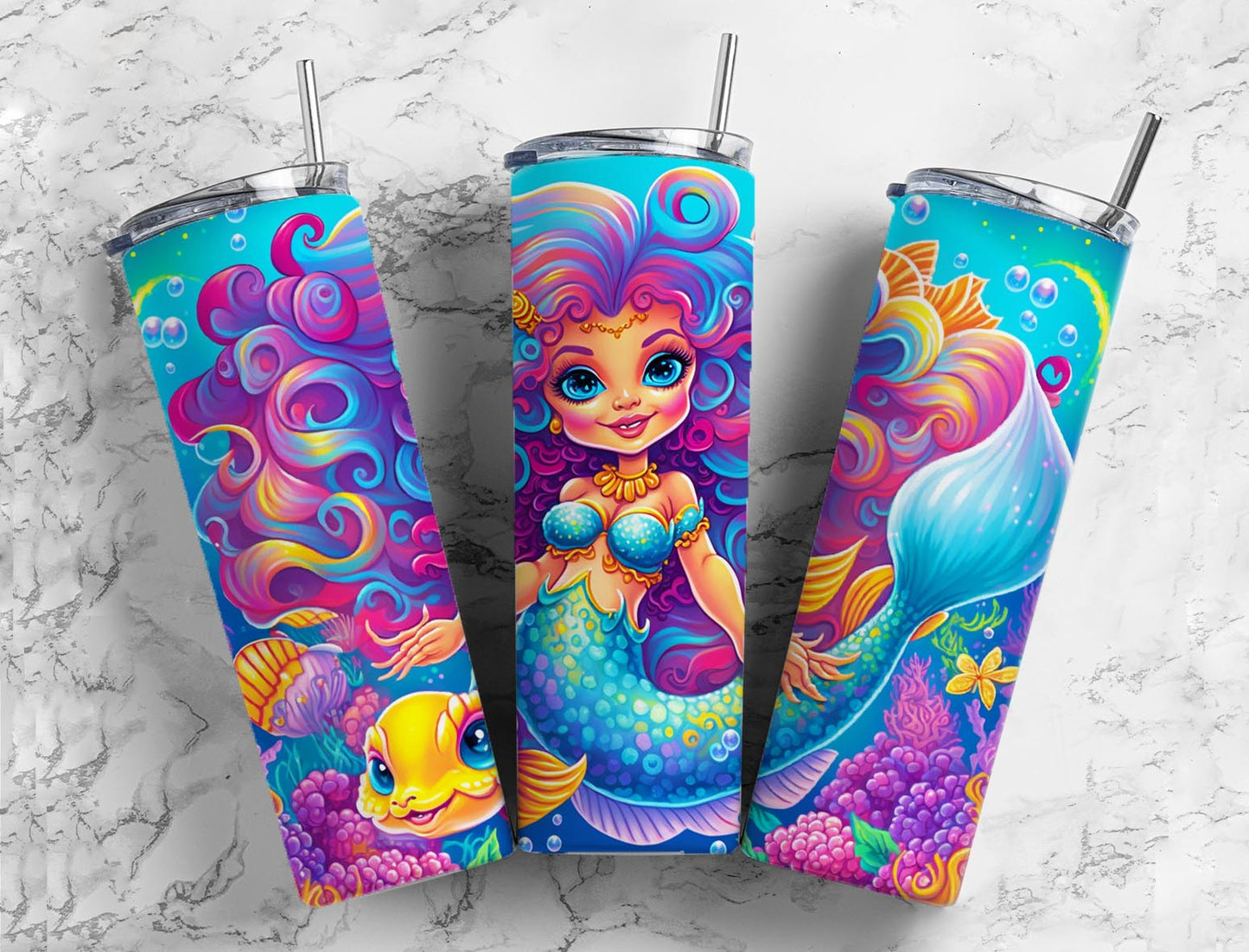 Mermaid Tumbler 20oz Skinny Straight Tumbler drinkware-with straw -water bottle -coffee mug cup travel tumbler Stainless Steel