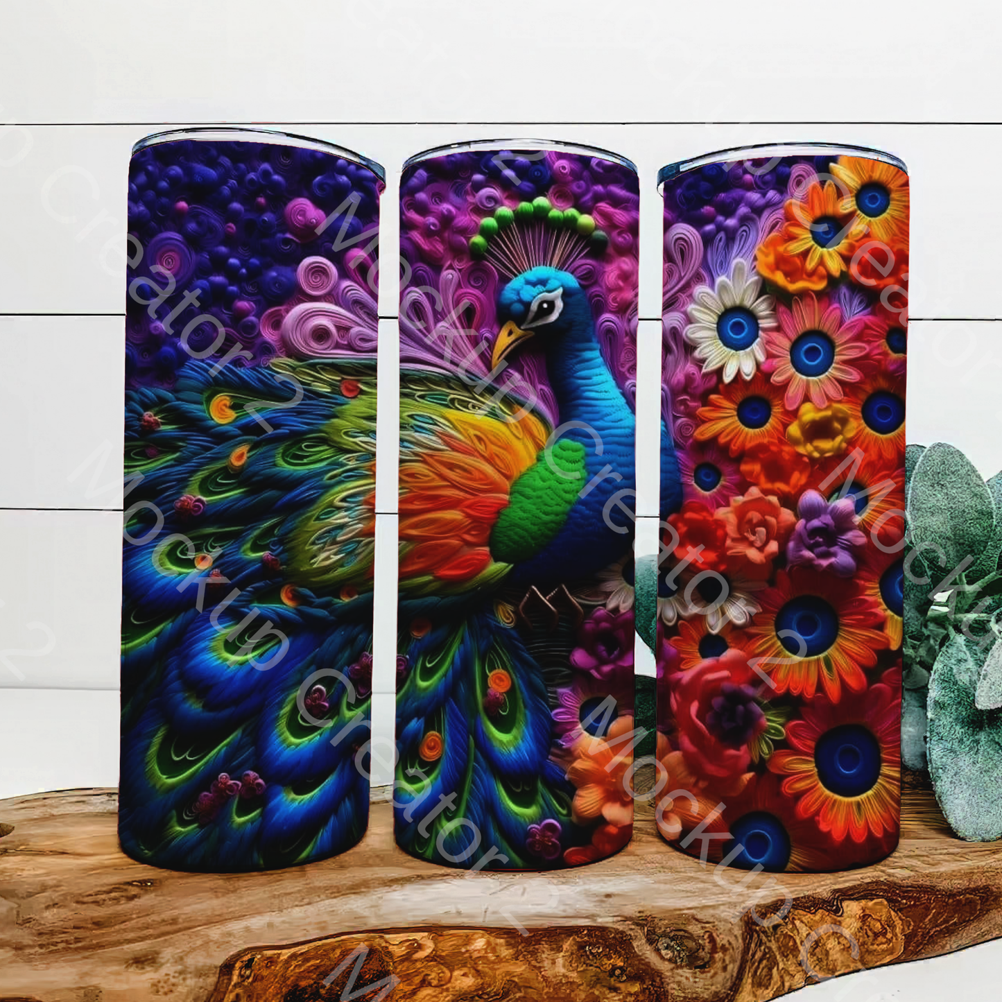 Peacock 3D image Tumbler 20oz Skinny Straight Tumbler drinkware-with straw -water bottle -coffee mug cup travel tumbler