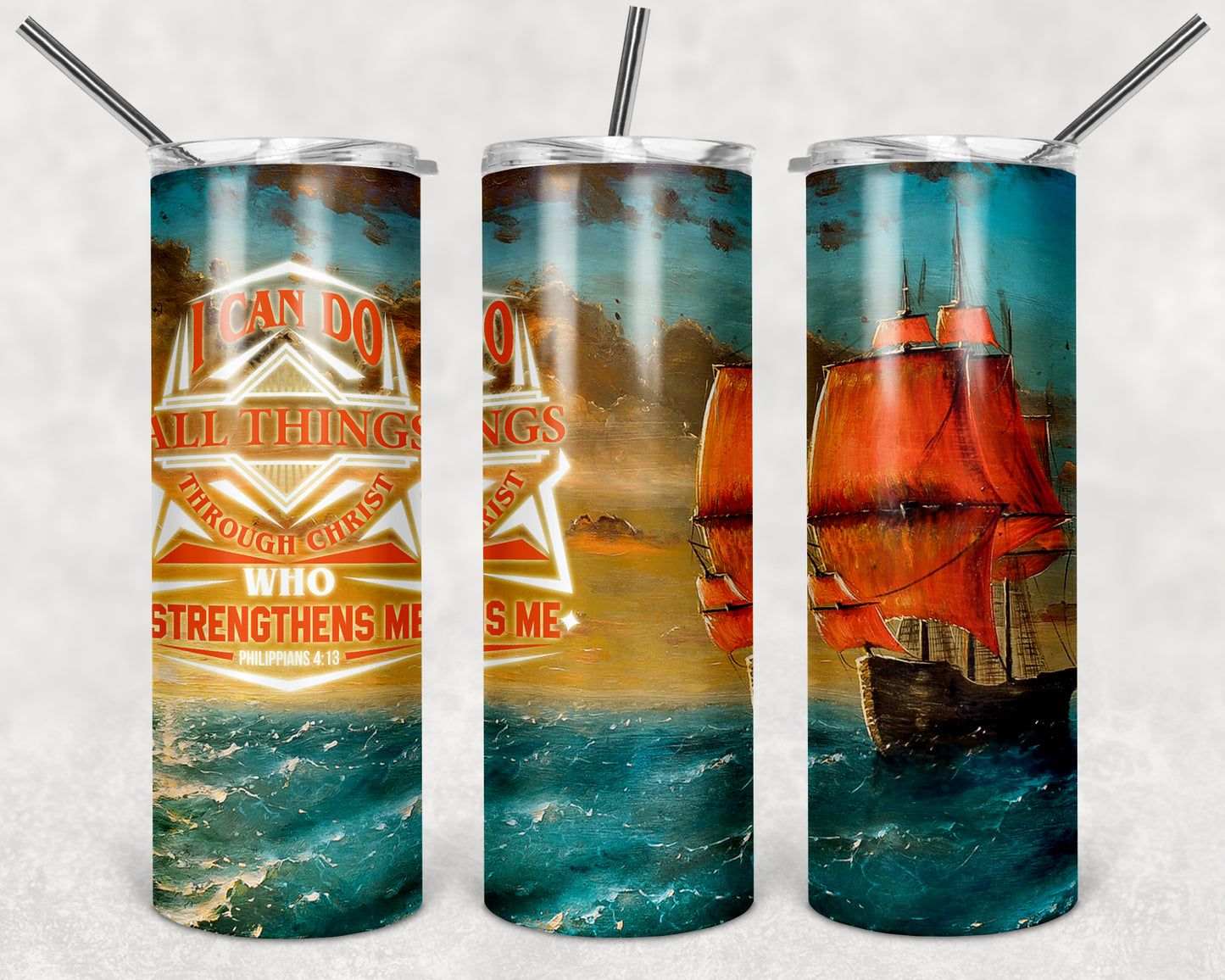 I Can Do All Things Through Christ 20oz Skinny Tumbler custom drinkware - with straw - Stainless Steel cup