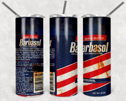 Barbasol 20oz Skinny Tumbler custom drinkware - with straw - Stainless Steel cup - Shaving Cream