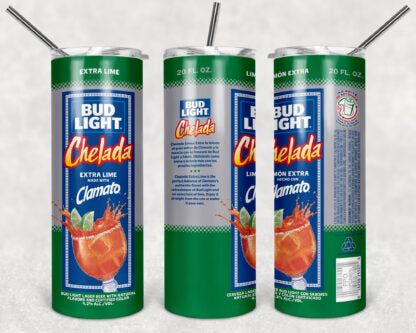 Bud Light Chelada Lime 20oz Skinny Tumbler custom drinkware - with straw - Stainless Steel