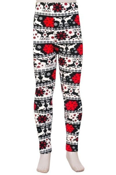 Kids Christmas print super soft leggings - reindeer snowflakes