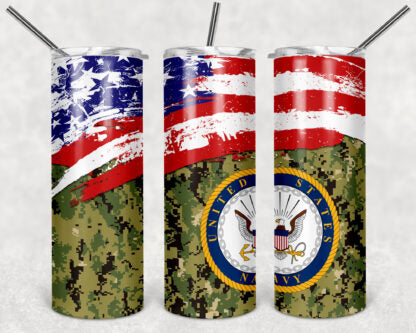 Navy 20oz Skinny Tumbler custom drinkware - with straw - Stainless Steel - American Flag