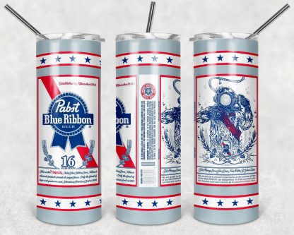 Pabst Blue Ribbon Special Edition Beer 20 oz Skinny Tumbler custom drinkwear - with straw