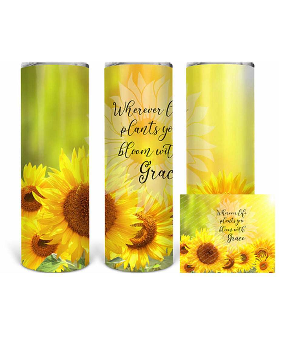 20oz Customized Skinny Tumbler Personalized Sunflower Water Bottle