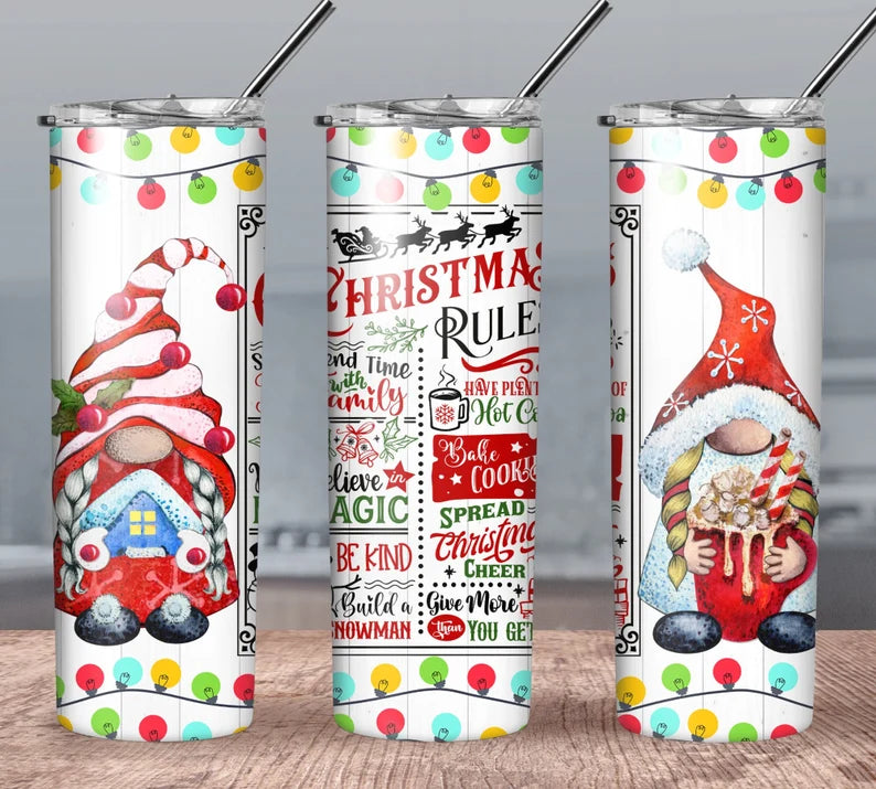 Christmas Rules 20oz Skinny Tumbler custom drinkware - with straw Stainless Steel Cup