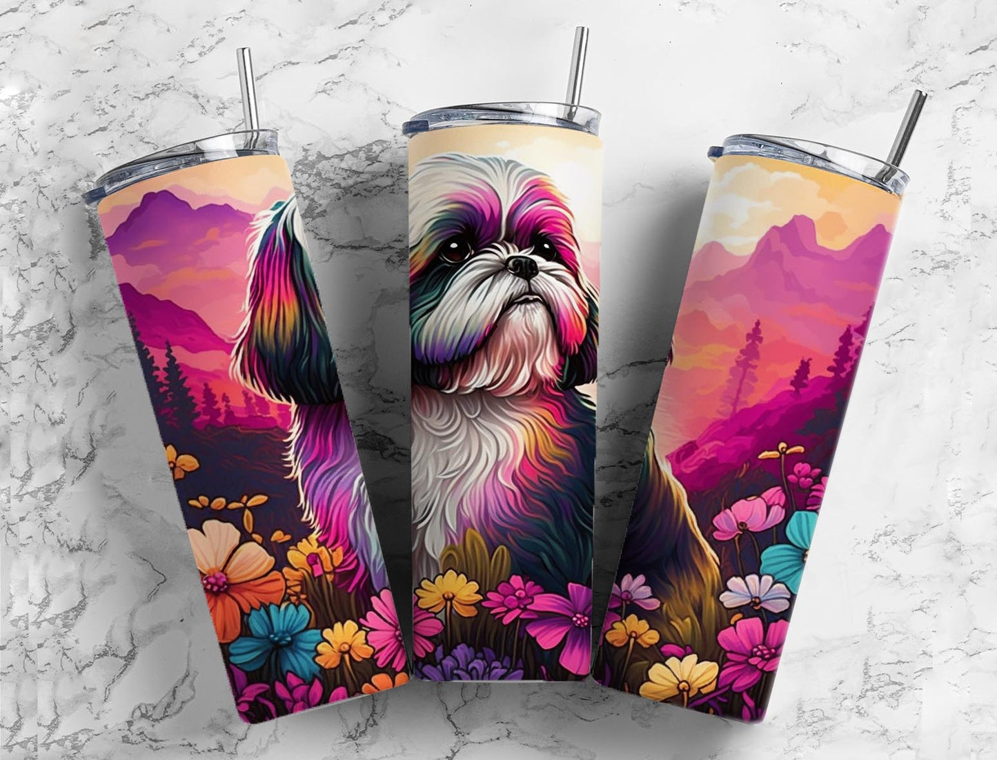 Shih Tzu Dog 20oz Skinny Straight Tumbler drinkware-with straw -water bottle -coffee mug cup travel tumbler