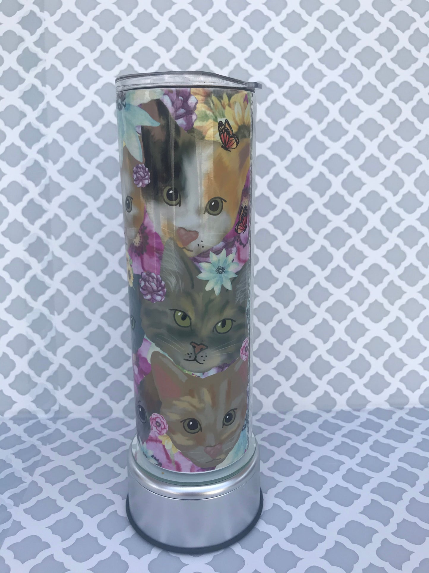 Cat 20oz Skinny Tumbler custom drinkware - with straw - Stainless Steel cup - Personalized Kitty Cat Tumbler
