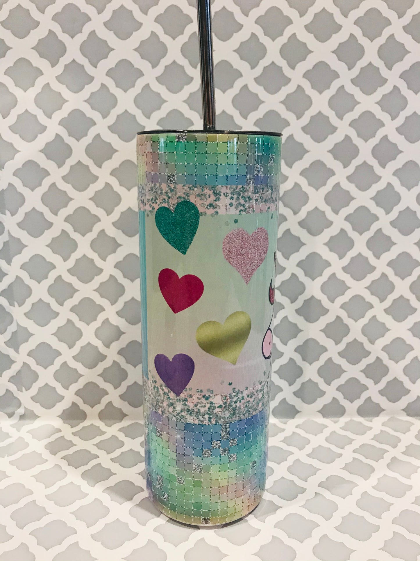 Unicorn and Hearts 20 oz Skinny Tumbler with Straw