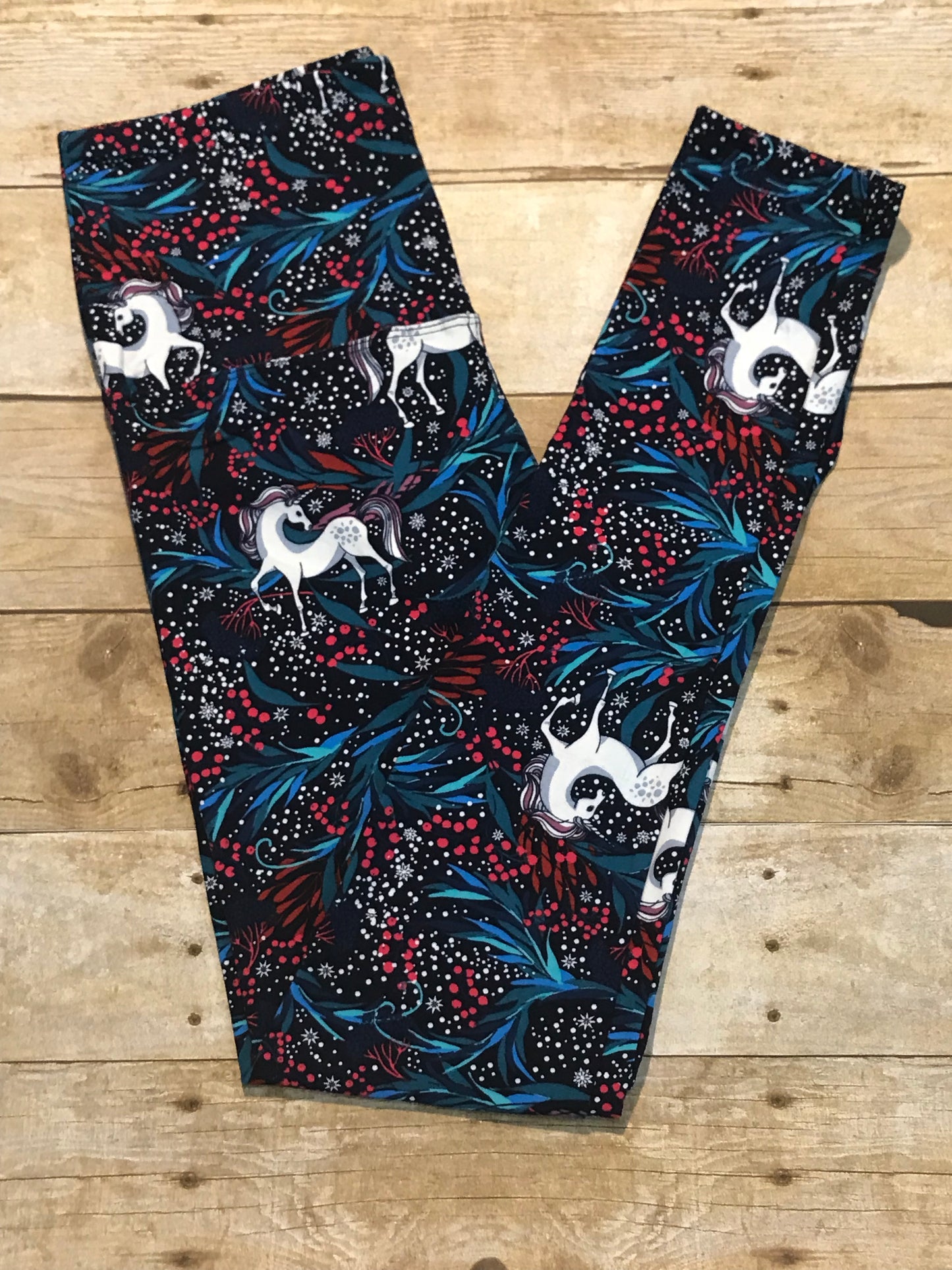 Ladies Unicorn print ultra soft Leggings- Black background - Women's