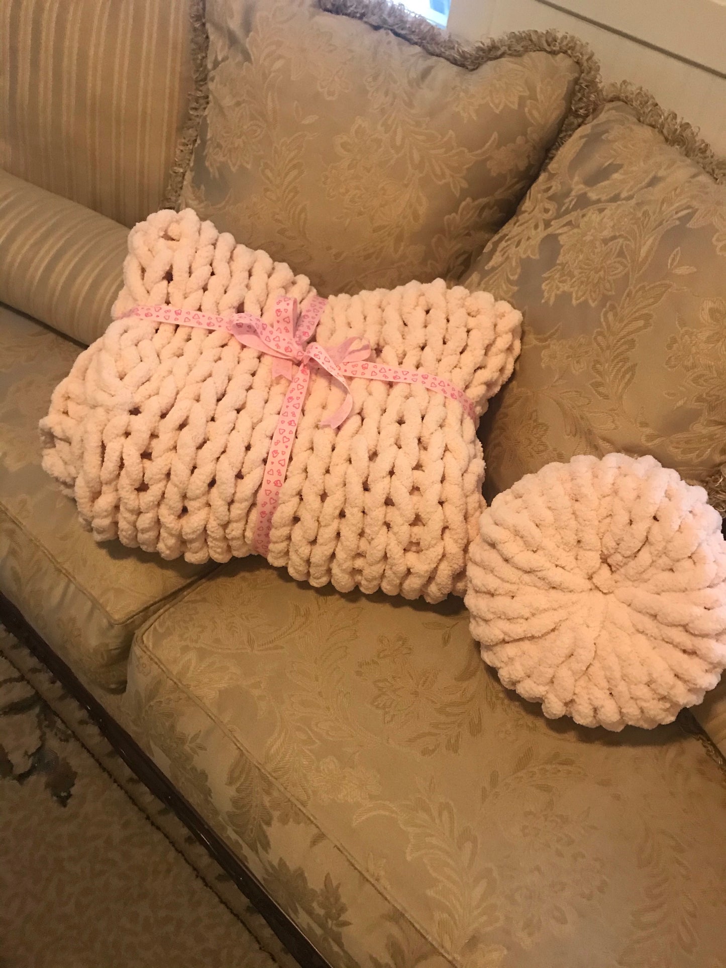 Small Handmade Knit Chunky Blanket soft chenille - Small blanket throw