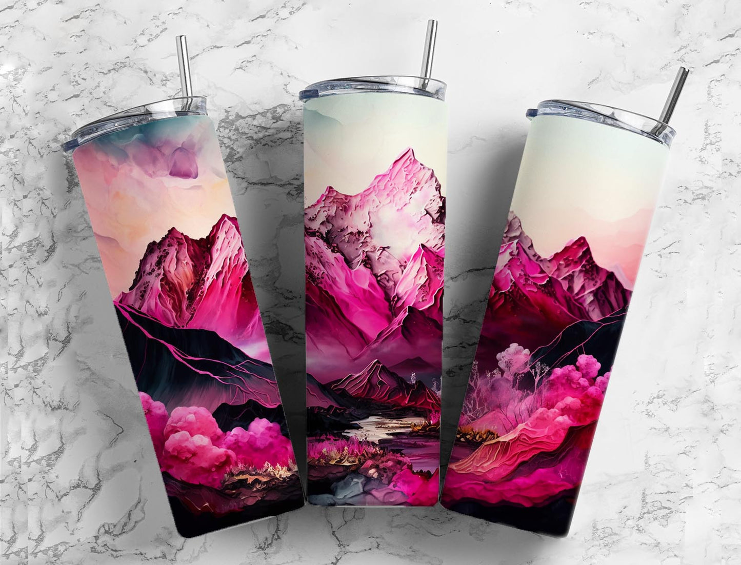 Mountain Scene 20oz Skinny Straight Tumbler drinkware-with straw -water bottle -coffee mug cup travel tumbler