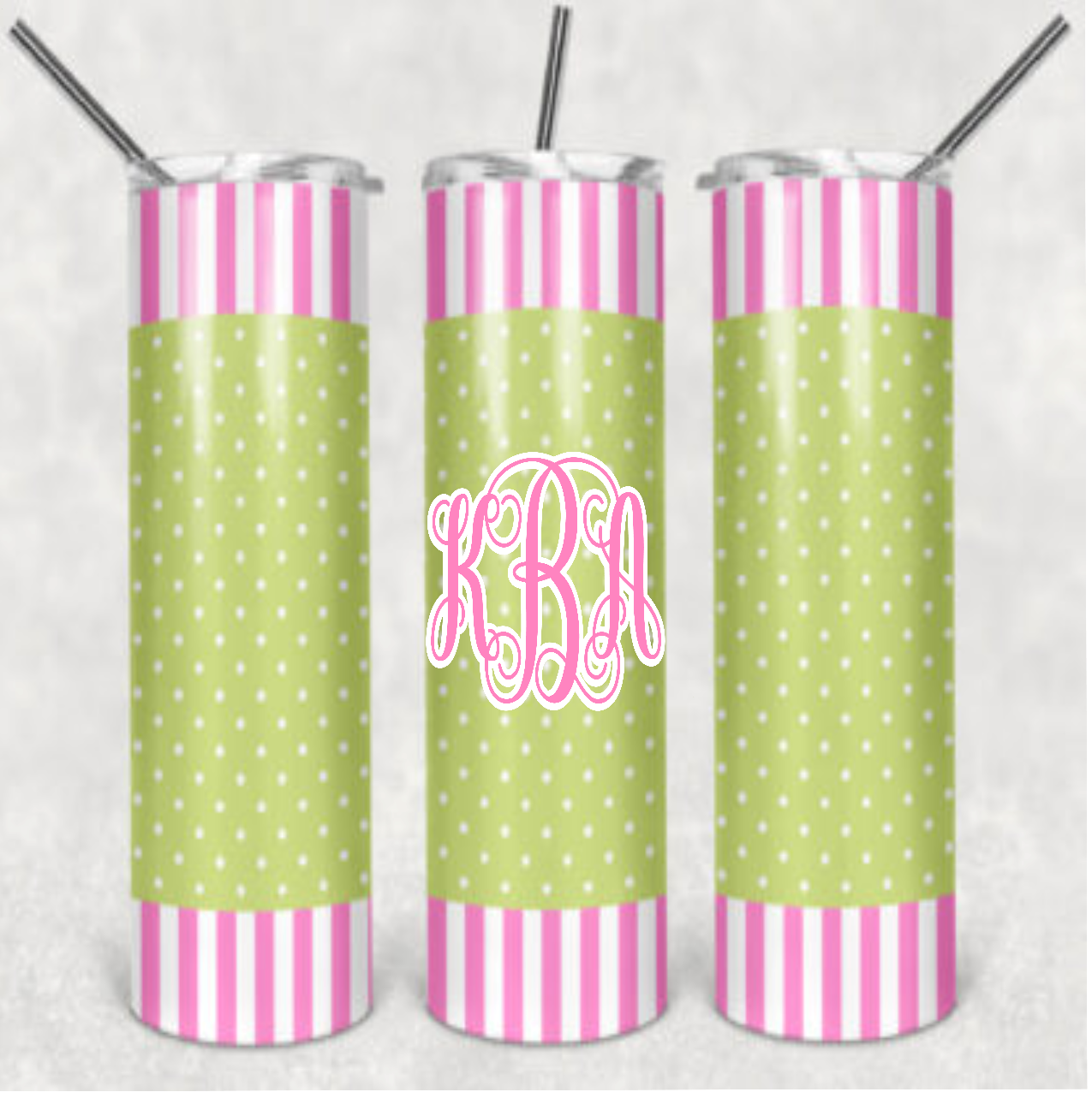 Monogram Ladies Pink 20oz Skinny Tumbler custom drink wear - with straw - Stainless Steel Cup