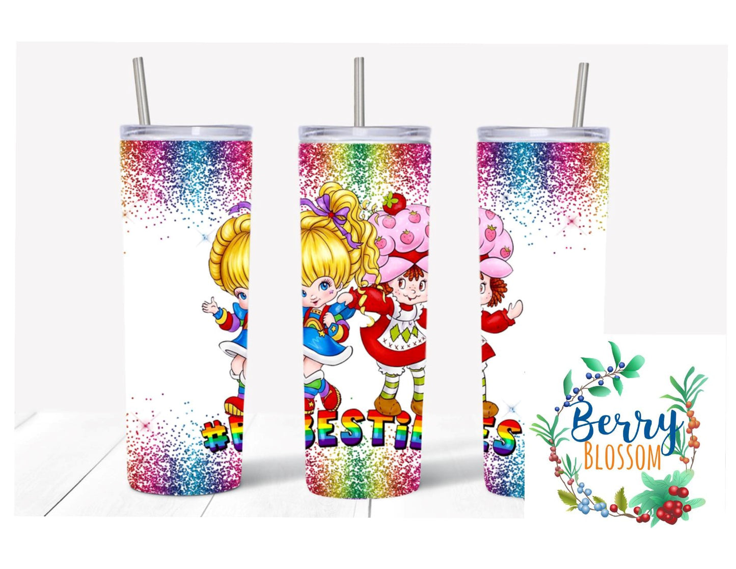 Rainbow Brite Strawberry Shortcake 20oz Skinny Tumbler custom drinkware - with straw - Stainless Steel cup