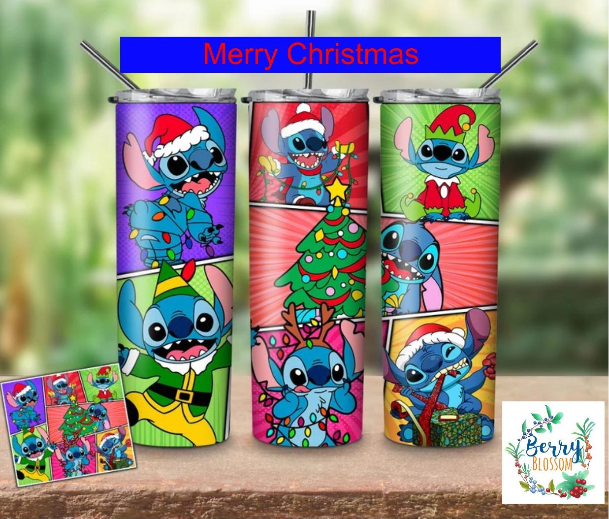 Stitch Christmas 20oz Skinny Tumbler custom drinkware - with straw Stainless Steel Cup