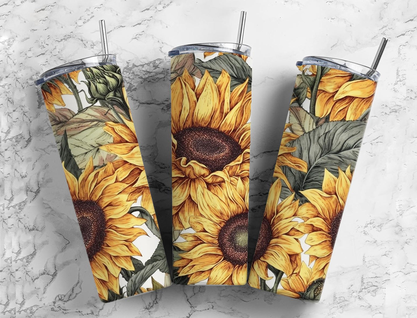 Sunflower 20oz Skinny Straight Tumbler drinkware-with straw -water bottle -coffee mug cup travel tumbler