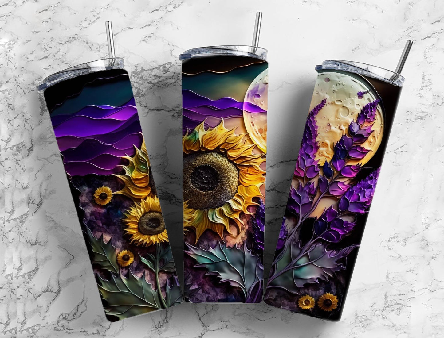Sunflower tumbler Midnight 20oz Skinny Straight Tumbler drinkware-with straw -water bottle -coffee mug cup travel tumbler