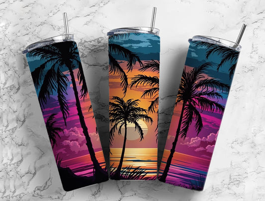 Beach Scene Tumbler 20oz Skinny Straight Tumbler drinkware-with straw -water bottle -coffee mug cup travel tumbler Stainless Steel