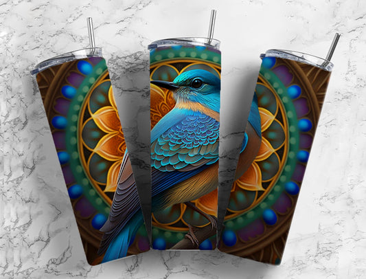 Beautiful Blue Bird Tumbler 20oz Skinny Stright tumbler drinkware-with straw -water bottle -coffee mug cup travel tumbler