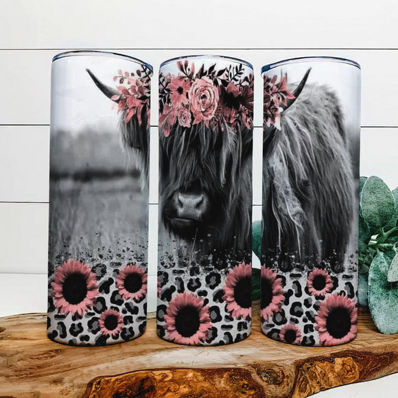 Highland Cow Tumbler 20oz Skinny Straight Tumbler drinkware-with straw -water bottle -coffee mug cup travel tumbler Stainless Steel