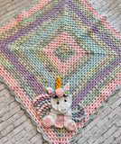 Crochet Baby blanket - handmade custom unicorn baby blanket with matching crochet beanie hat.