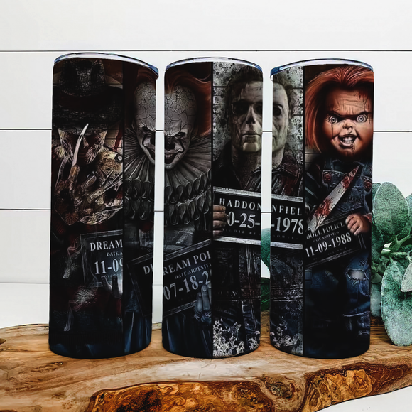Scary movies characters Tumbler 20oz Skinny Straight Tumbler drinkware-with straw -water bottle -coffee mug cup travel tumbler Stainless Steel Halloween