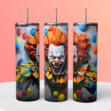 Scary Clown Tumbler 20oz Skinny Straight Tumbler drinkware-with straw -water bottle -coffee mug cup travel tumbler Stainless Steel Halloween