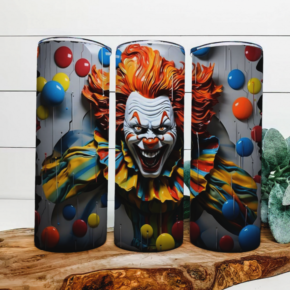Scary Clown Tumbler 20oz Skinny Straight Tumbler drinkware-with straw -water bottle -coffee mug cup travel tumbler Stainless Steel Halloween