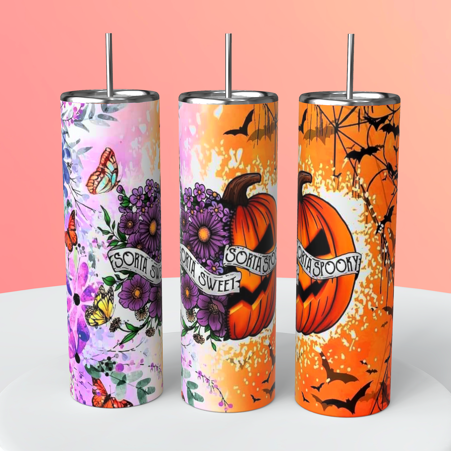 Sorta Sweet Sorta Spooky Tumbler 20oz Skinny Straight Tumbler drinkware-with straw -water bottle -coffee mug cup travel tumbler Stainless Steel Halloween