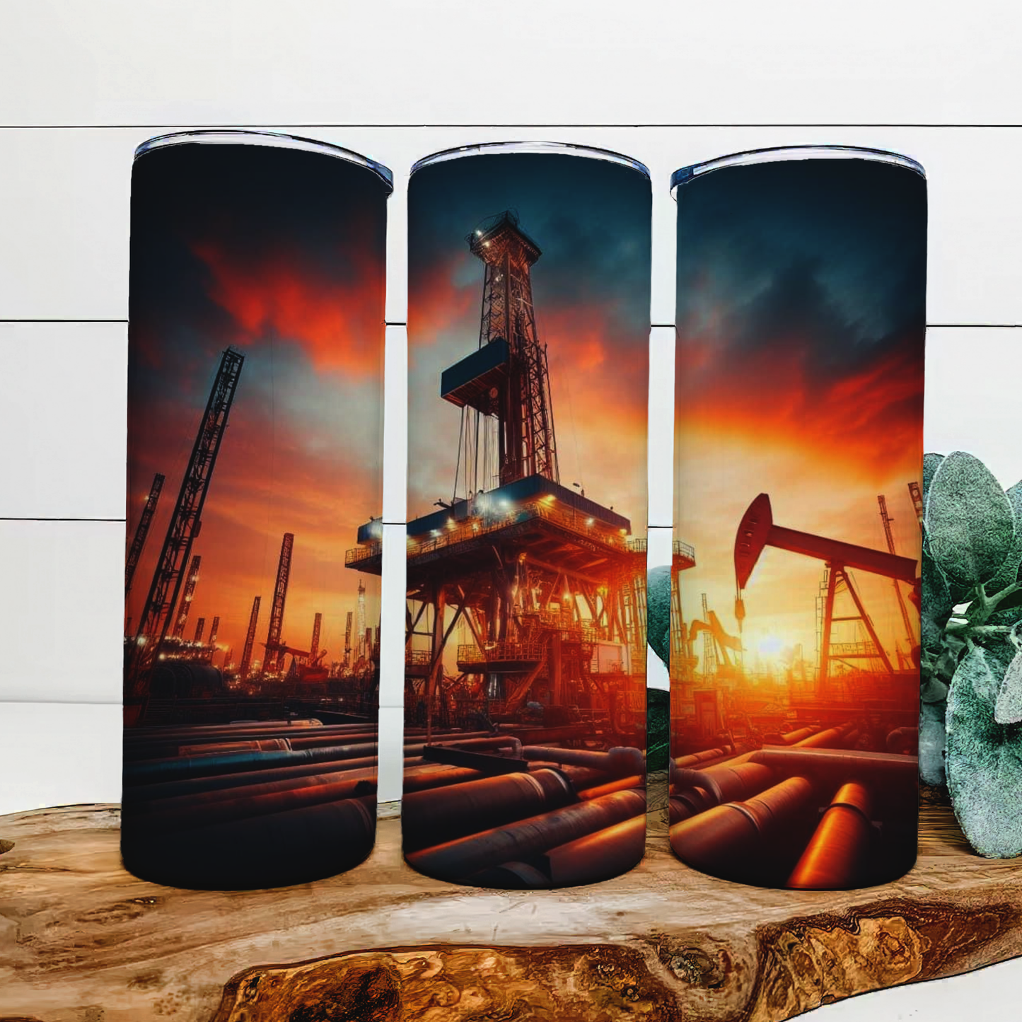 Oil Rig Tumbler 20oz Skinny Straight Tumbler drinkware-with straw -water bottle -coffee mug cup travel tumbler Stainless Steel