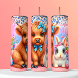 Easter Highland Cow and Bunny 20 oz Skinny Tumbler custom drinkware - with straw - water bottle-cup