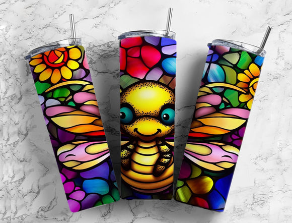 Stained Glass Bee Tumbler 20oz Skinny Straight Tumbler drinkware-with straw -water bottle -coffee mug cup travel tumbler