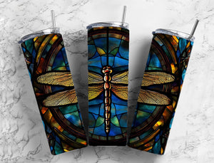 Stained Glass Dragon Fly Tumbler 20oz Skinny Straight Tumbler drinkware-with straw -water bottle -coffee mug cup travel tumbler