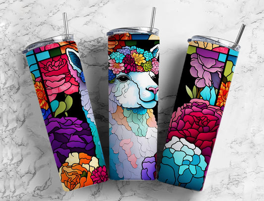 Stained Glass Colorful Llama Tumbler 20oz Skinny Straight Tumbler drinkware-with straw -water bottle -coffee mug cup travel tumbler