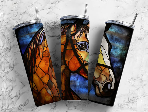 Stained Glass Horse Tumbler 20oz Skinny Straight Tumbler drinkware-with straw -water bottle -coffee mug cup travel tumbler