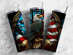 Stained Glass Patriotic Eagle Tumbler 20oz Skinny Straight Tumbler drinkware-with straw -water bottle -coffee mug cup travel tumbler