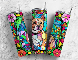Stained Glass Dog Tumbler 20oz Skinny Straight Tumbler drinkware-with straw -water bottle -coffee mug cup travel tumbler