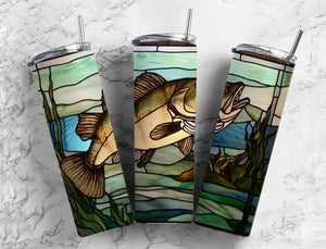 Stained Glass Fish Tumbler 20oz Skinny Straight Tumbler drinkware-with straw -water bottle -coffee mug cup travel tumbler
