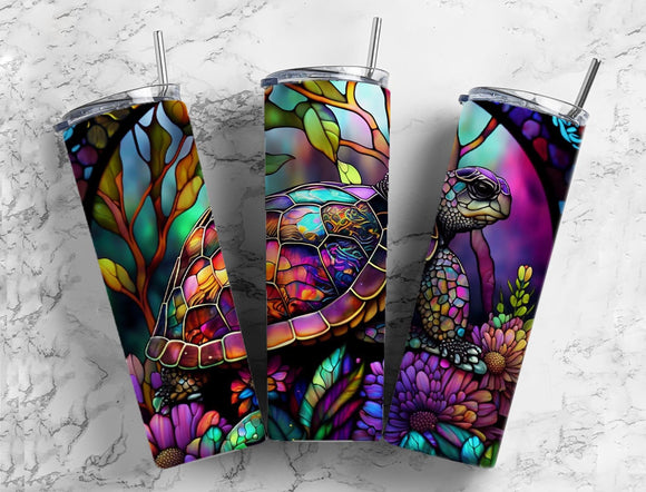 Stained Glass Turtle Tumbler 20oz Skinny Straight Tumbler drinkware-with straw -water bottle -coffee mug cup travel tumbler