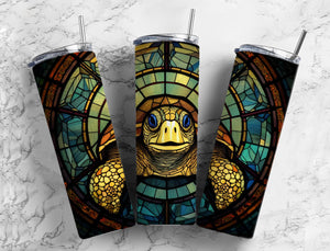 Stained Glass Turtle Tumbler 20oz Skinny Straight Tumbler drinkware-with straw -water bottle -coffee mug cup travel tumbler