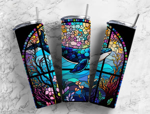 Stained Glass Whale Tumbler 20oz Skinny Straight Tumbler drinkware-with straw -water bottle -coffee mug cup travel tumbler