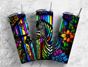 Stained Glass Zebra Tumbler 20oz Skinny Straight Tumbler drinkware-with straw -water bottle -coffee mug cup travel tumbler