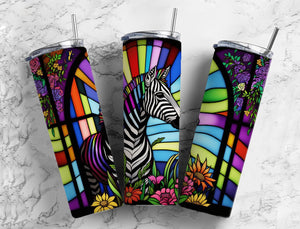 Stained Glass Zebra Tumbler 20oz Skinny Straight Tumbler drinkware-with straw -water bottle -coffee mug cup travel tumbler