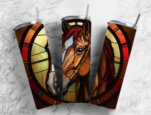 Stained Glass Brown Horse Tumbler 20oz Skinny Straight Tumbler drinkware-with straw -water bottle -coffee mug cup travel tumbler
