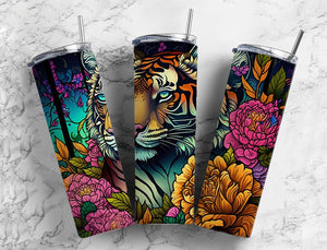 Stained Glass Tiger Tumbler 20oz Skinny Straight Tumbler drinkware-with straw -water bottle -coffee mug cup travel tumbler