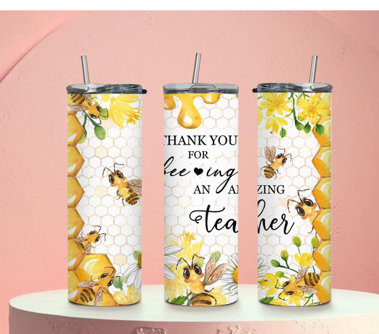 Thank You Teacher Tumbler 20oz Skinny Straight Tumbler drinkware-with straw -water bottle -coffee mug cup travel tumbler Stainless Steel