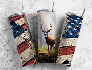 American Deer Tumbler 20oz Skinny Straight Tumbler drinkware-with straw -water bottle -coffee mug cup travel tumbler Stainless Steel