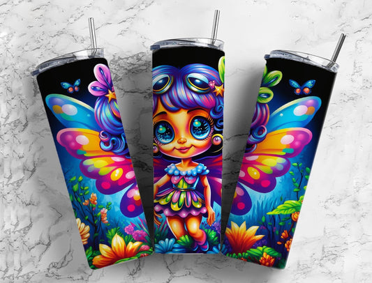 Cartoon Fairy Tumbler 20oz Skinny Straight Tumbler drinkware-with straw -water bottle -coffee mug cup travel tumbler Stainless Steel