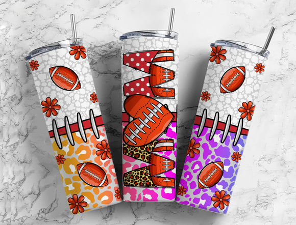 Football Mom Tumbler 20oz Skinny Straight Tumbler drinkware - with straw -water bottle -coffee mug cup travel tumbler Stainless Steel